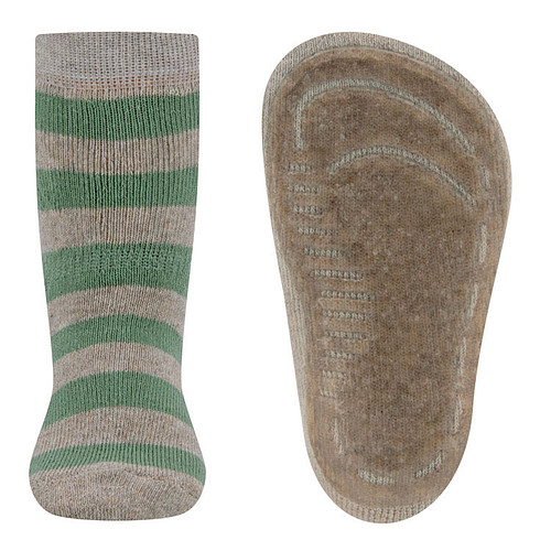 Antislipsokken Ewers Kindermaat - Beige met Groene Banen - Elastisch - Siliconenzool