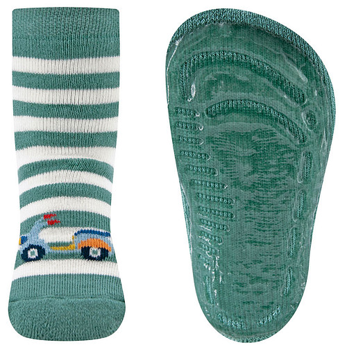 Antislipsokken Ewers Kindermaat - Groen met Witte Strepen & Scooter - Siliconenzool
