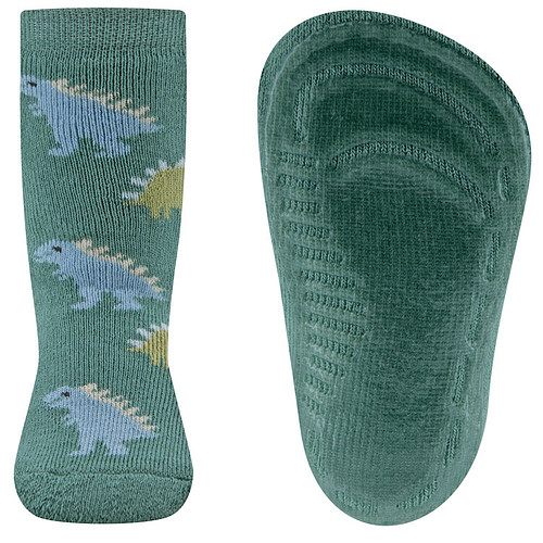 Antislipsokken Ewers Kindermaat - Groen met Dinosaurussen Blauw&Groen  - Siliconenzool