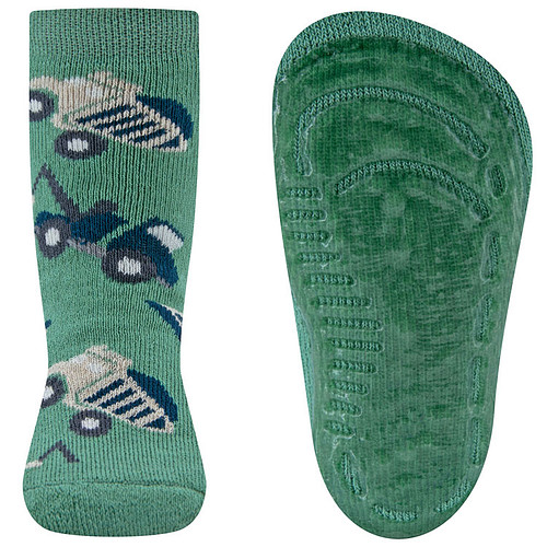 Antislipsokken Ewers Kindermaat - Groen met Kiepwagens & Takelwagens - Siliconenzool
