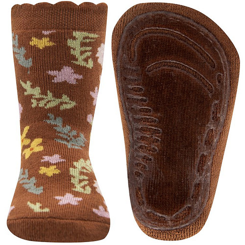 Antislipsok Lichtbruin/Toffee met Bloemetjes en Blaadjes - Ewers