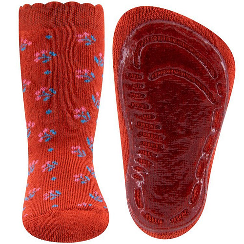 Antislipsokken Donkeroranje met Bloemetjes