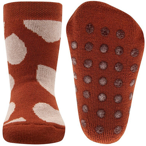 Antislipsok Oranjebruin met Beige Hartvormen - Ewers - Biologisch Katoen GOTS
