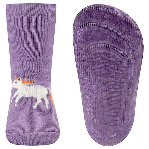 Antislipsokken Ewers Kindermaat - Lila met Eenhoorn Wit & Regenboog Kleuren - Siliconenzool