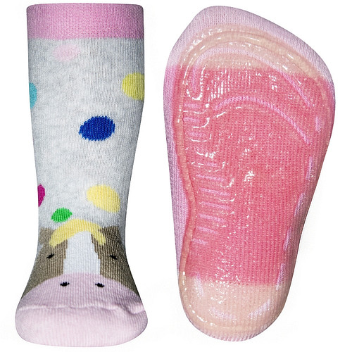 Antislipsok met paardenhoofd grijs met roze