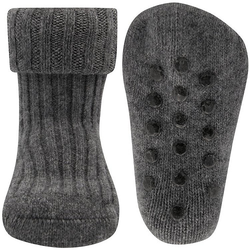 Antislipsok Wol Ribstof Grijs met Omslag - Ewers