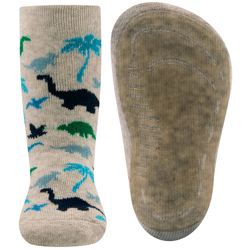 Antislipsok Ewers Lichtgrijs met Dinosaurussen in Aqua-Blauw-Groen