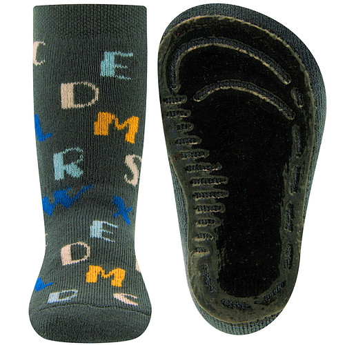 Antislipsok Ewers Donkergrijs met Gekleurde Letter in Lichtblauw-Okergeel-Wit-Helderblauw