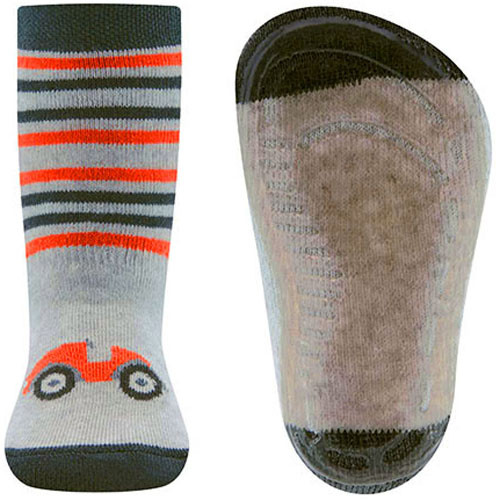 Antislipsok Ewers - Lichtgrijs met Oranje Raceauto en Streepjes