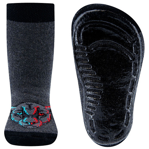 Antislipsok Ewers Panter Lichtblauw & Rood - Donkergrijze Sok met Zwart