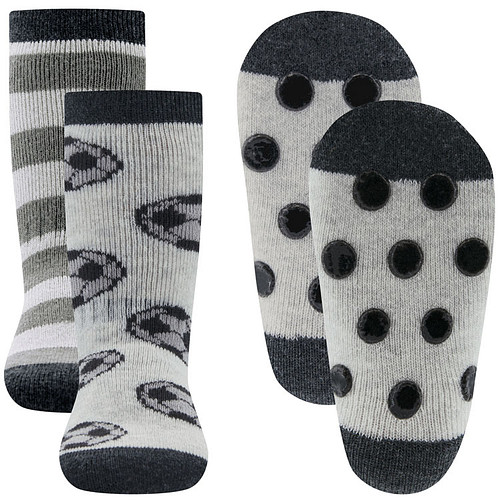 Antislipsok Ewers 2-Pack - Voetballen & Strepen - Set van 2 Paar - Grijs Tinten - Antislipnopjes