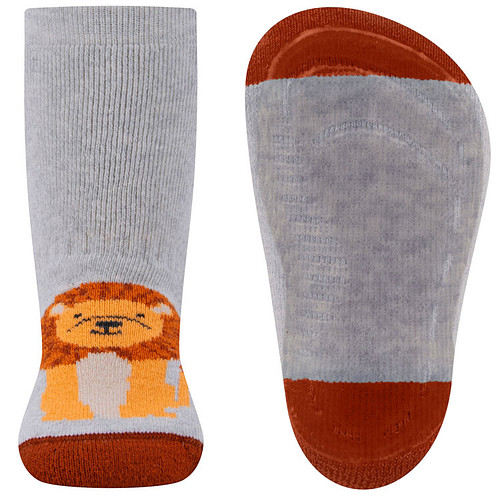 Antislipsok Ewers - Lichttgrijs en Bruin met Cartoon Leeuw