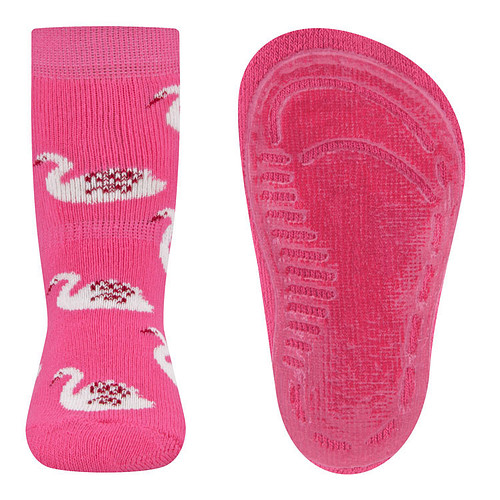Antislipsokken Ewers - Fuchsiaroze met Witte Zwanen - Elastisch - Siliconenzool