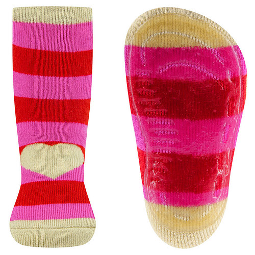 Antislipsokken Ewers Volwassenen - Strepen Cremekleurig & Roze & Rood met Hartje - Siliconenzool