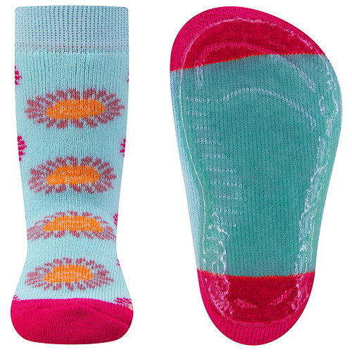 Antislipsok Ewers - Lichtblauw en Fuchsia met Gekleurde Bloemen