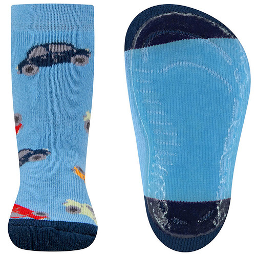 Antislipsok Ewers - Lichtblauw en Donkerblauw met Gekleurde Auto's