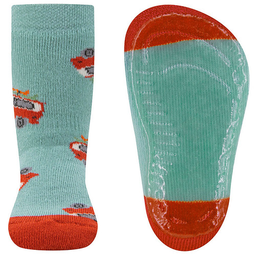 Antislipsok Ewers - Lichtblauw en Oranjebruin met Oldtimer Camperbusje & Surfplanken