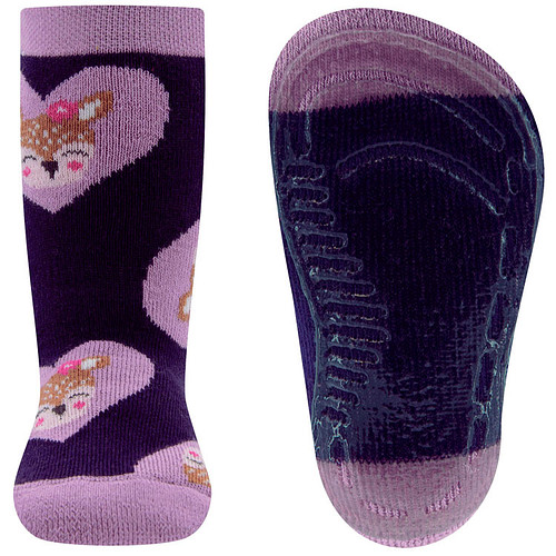 Antislipsok Ewers - Paars met Bruine Hertjes op Roze Harten