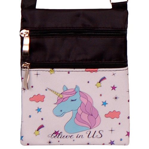 Schoudertasje met eenhoorn hoofd - believe in us - 18x14cm