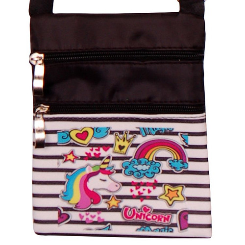 Schoudertasje wit met zwarte strepen Unicorn - 18x14xm