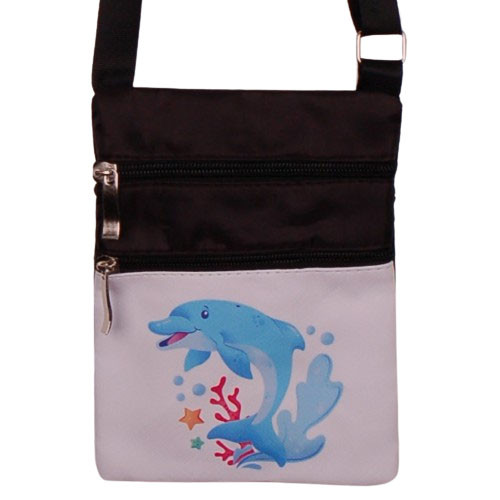 Schoudertasje - Dolfijn Geanimeerd Splash - Koraal & Zeesterren - Zwart - Verstelbaar - 19x14,5cm