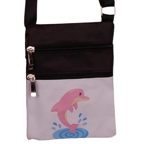 Schoudertasje - Dolfijn Roze Geanimeerd Splash - Zwart - Verstelbaar - 19x14,5cm