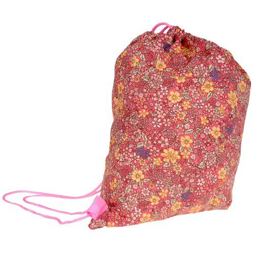 Trekkoordtas roze met gekleurde bloemetjes - 26x35 cm