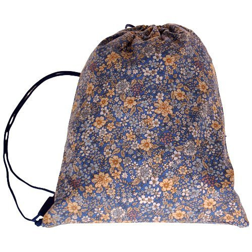 Trekkoordtas blauw met gekleurde bloemetjes - 26x35 cm