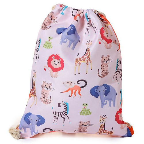 Trekkoord tas - Zooniverse - Olifant, Leeuw, Slang, Aap, Giraffe, Zebra, Luipaard