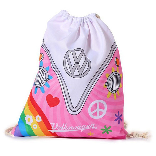 Trekkoord tas Gerecycled - Volkswagen T1 Roze Summer Love