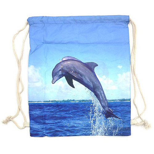 Gymtas/Trekkoordtas - Dolfijn Springt uit Zee - Blauw - 42x35cm