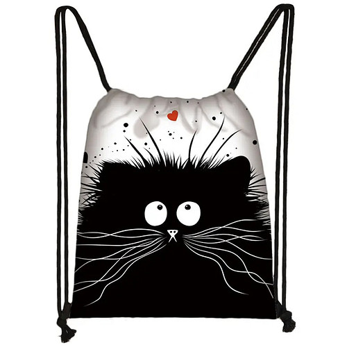 Gymtas/Trekkoordtas - Kat Rood Hartje - Wit&Zwart - Dubbelzijdig - 40x31cm