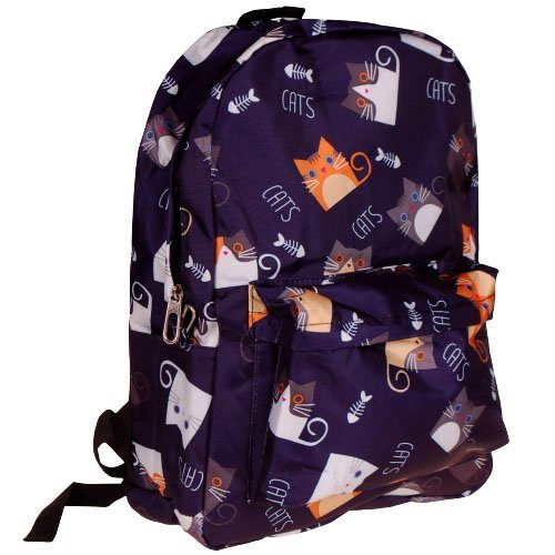 Rugtas blauw "cats" met gekleurde katten - 33x45x12cm