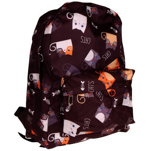 Rugtas zwart "cats" met gekleurde katten - 33x45x12cm