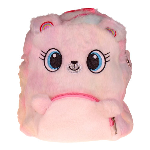 Rugzak Pluche - Rainbow Bear Fluffy- Unicorn - Wit & Multicolor - 30x25cm