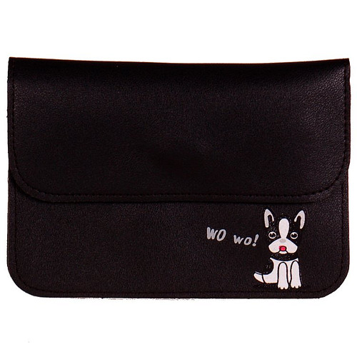 Schoudertasje zwart met hondje "Wo Wo" - 12,5x18cm