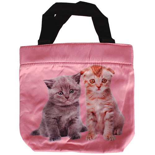Schoudertasje/Handtasje roze met 2 kittens - 21x21cm