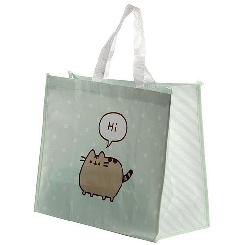 Boodschappentas Gerecycled lichtgroen Pusheen the Cat "Hi" - 40x33cm