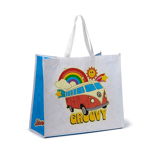 Tas Shopper - Volkswagen Camperbusje VW T1 - Waves are Calling - RPET Duurzaam&Herbruikbaar - 32.5x40x17cm
