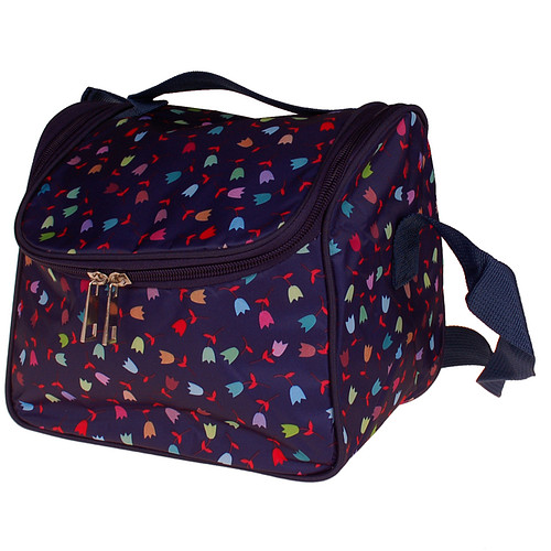 Koeltasje / Lunchtasje - Blauw met Gekleurde Tulpjes - Isolatietasje - 19x21x15cm