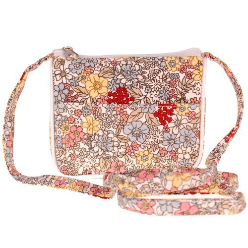 Mini schoudertasje wit met gekleurde bloemetjes - 11x10 cm