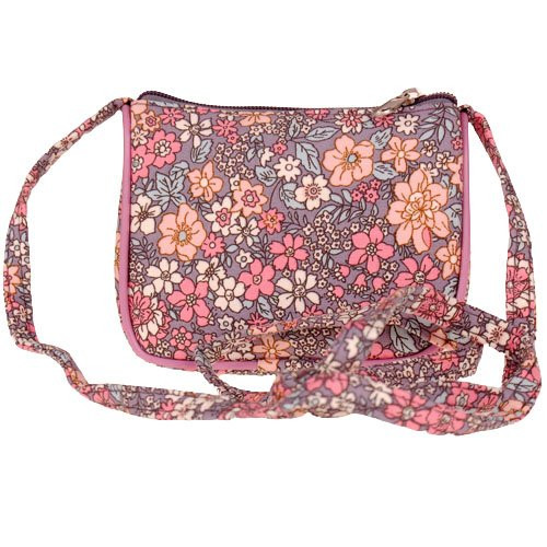 Mini schoudertasje lila met gekleurde bloemetjes - 11x10 cm