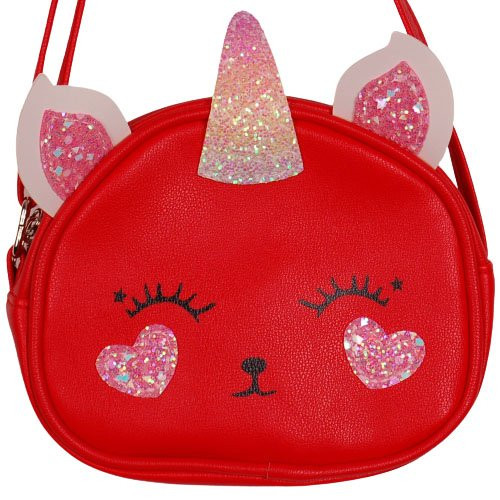 Schoudertasje eenhoorn met glitters - rood - 17x15x6cm