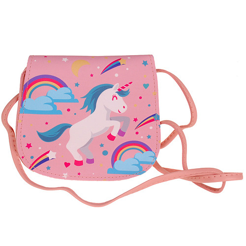 Schoudertasje eenhoorn lichtroze - 14x16x7cm