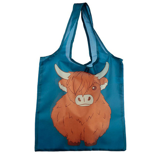 Opvouwbaar tasje Highland Koe - Blauw - 38x37cm