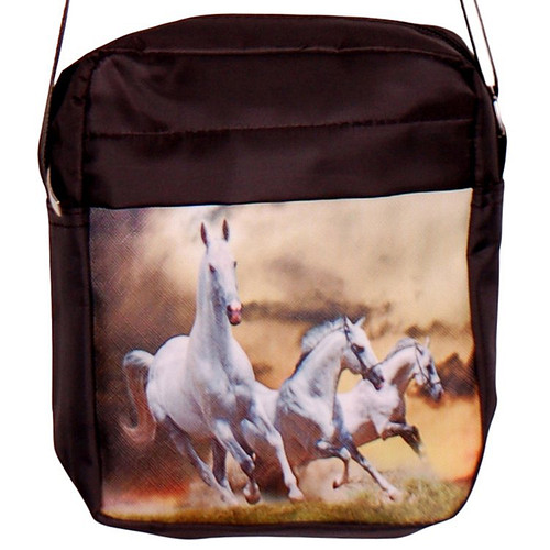 Schoudertasje met 3 galopperende witte paarden - 18x15x4cm