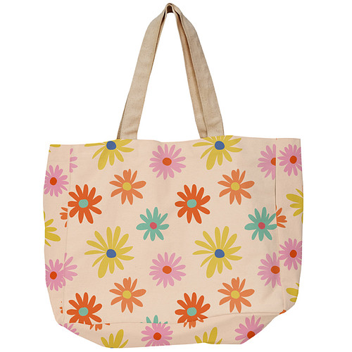 Grote tas - Gekleurde Margrieten/Bloemen - Biologisch Katoen - 48x14x42cm