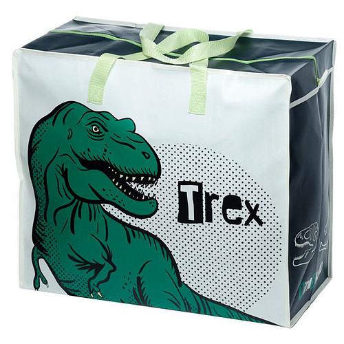 Grote Boodschappentas met rits T-Rex Groen - Wit/Zwart - 48x55x28cm