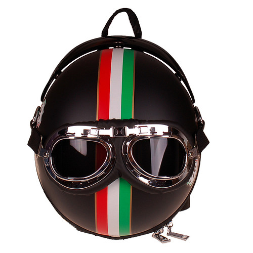 Rugtas - Retro Jethelm Pothelm Scooter - Italian Stripes & Googles - incl Schouderband - Kunsstof - Zilverkeurige Accenten - 25x22x15cm