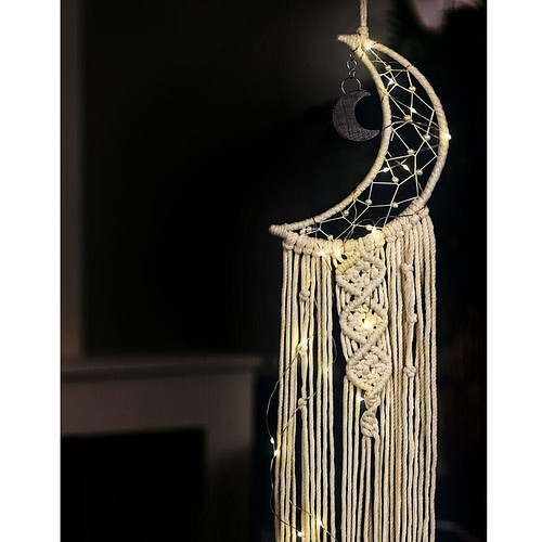 Dromenvanger Macrame Halve Maan - Met Lichtjes en Tijdschakelaar - Batterijen inbegrepen - 96x13cm -Omm for you